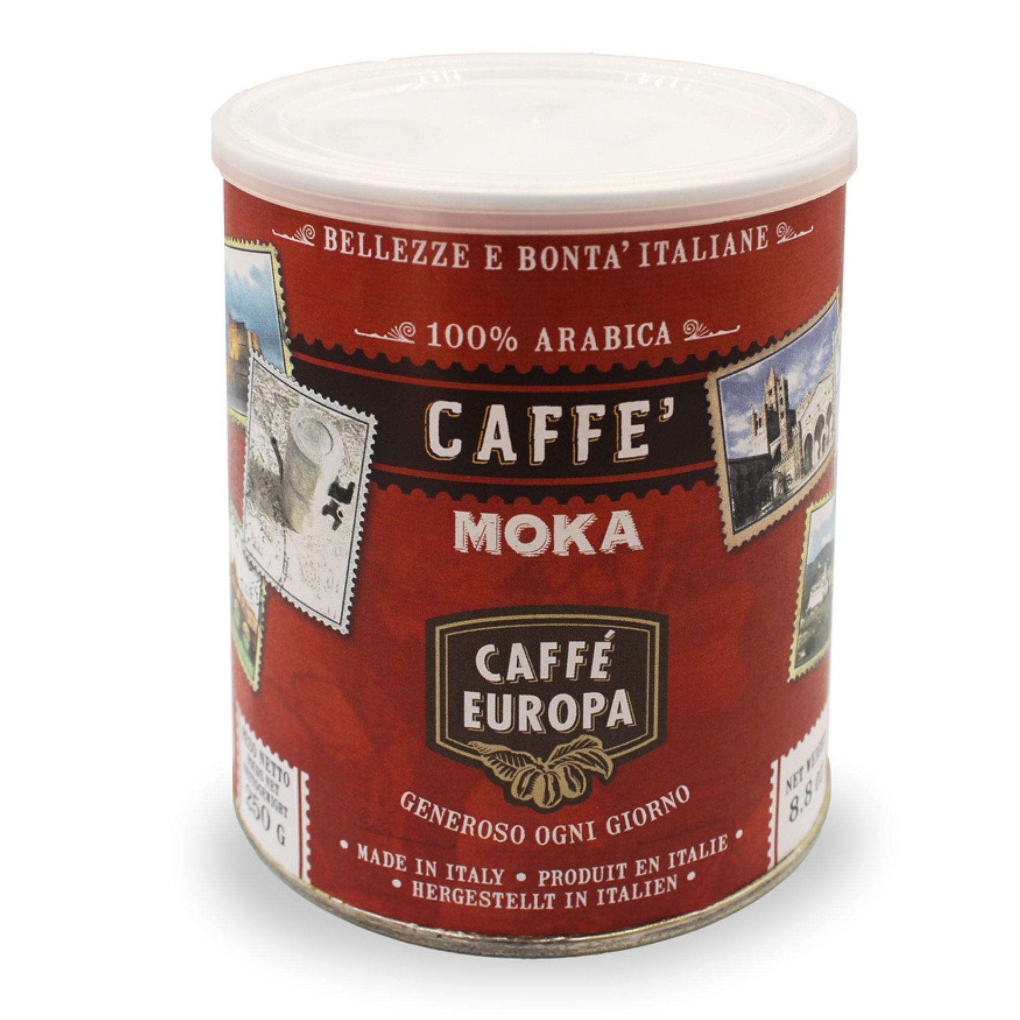 Caffè Europa - 250g Caffè Macinato per Moka 100% Arabica Tostatura  Artigianale, Lattine da Collezione con Francobolli Italia versione Rossa –  Speciale Italia