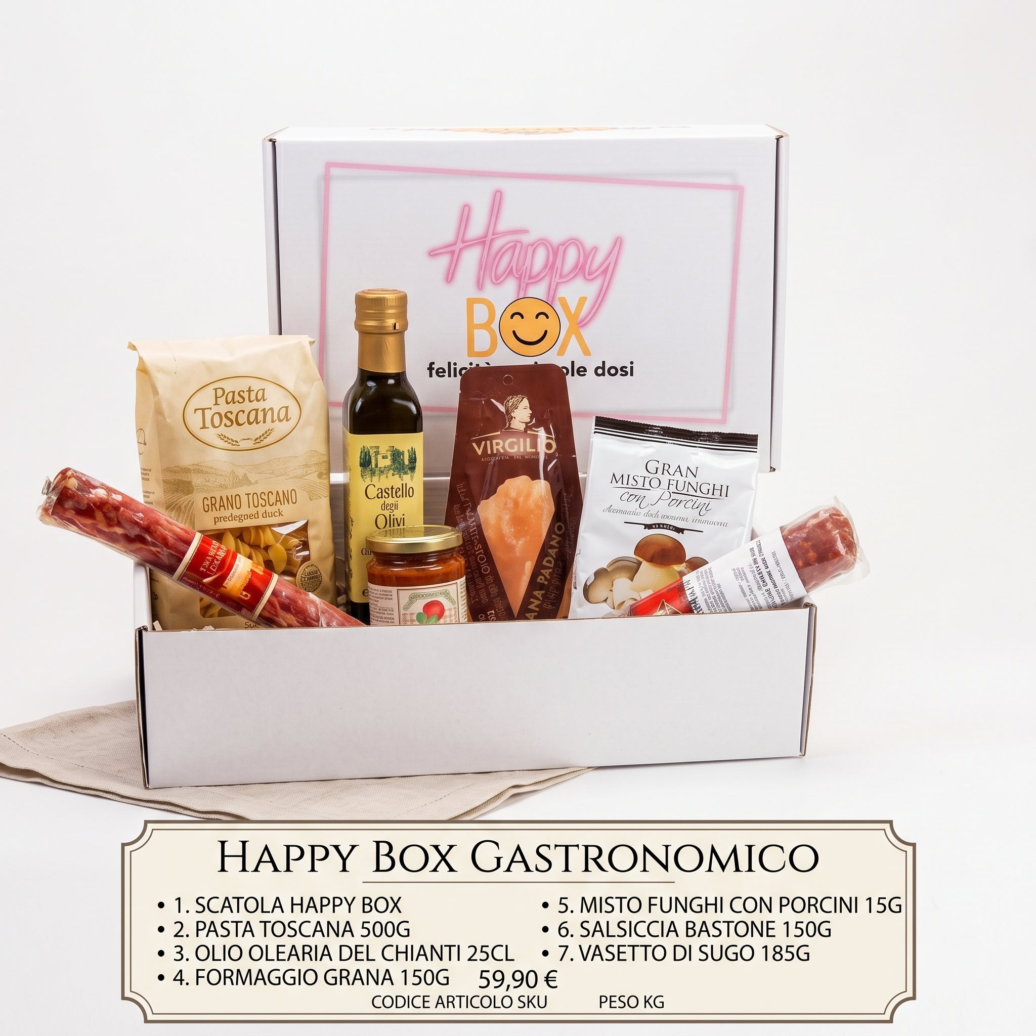 Cesto Natalizio "Happy Box" – Confezione Regalo Gastronomica con Eccellenze Italiane 6 Pezzi