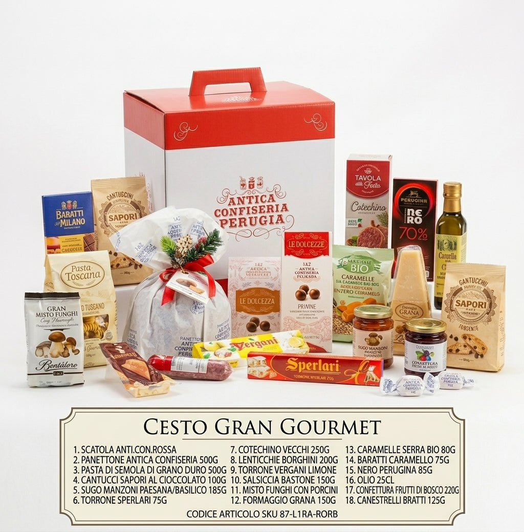 Cesto Regalo Natalizio Speciale Italia "Gran Gourmet" - 18 Pezzi