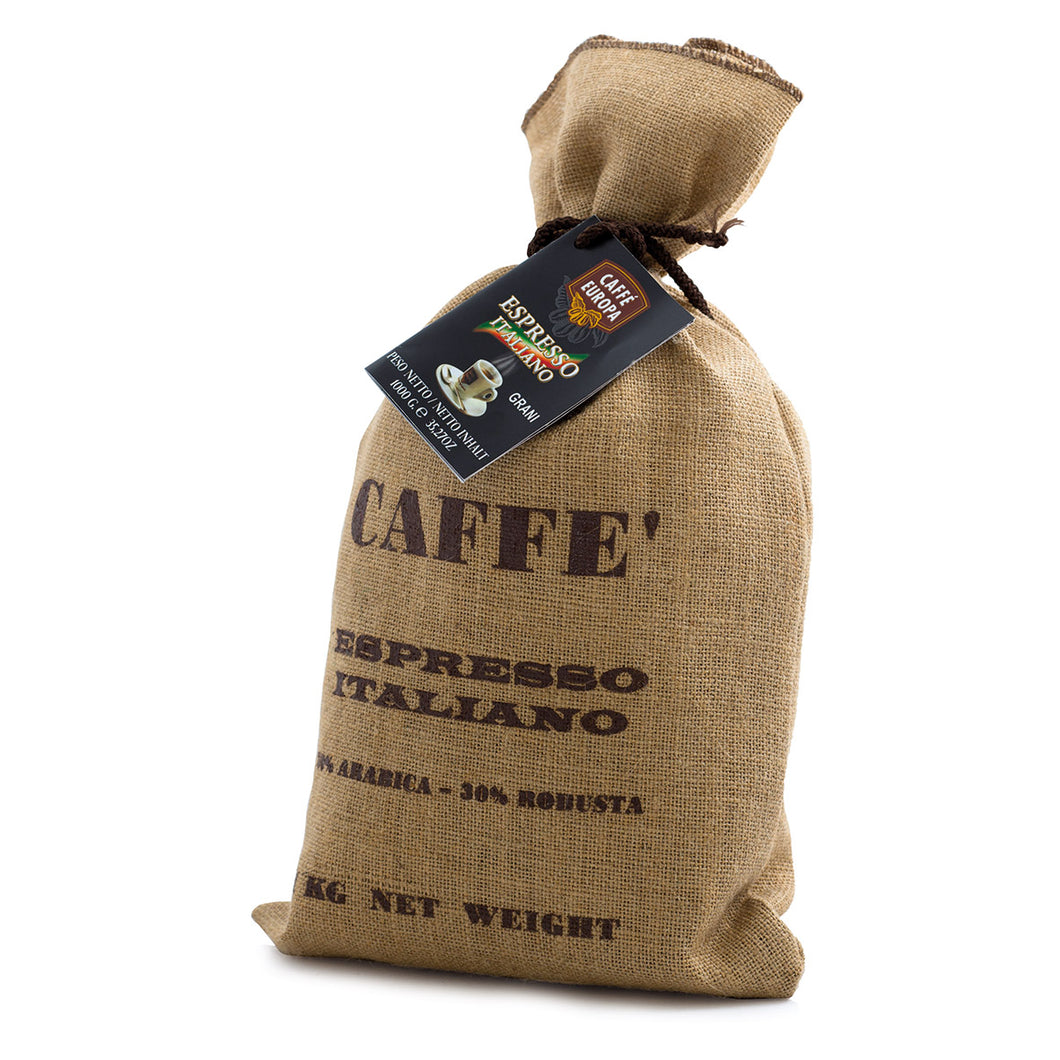 Caffè Europa - 1kg Caffè in Grani in Sacco Juta miscela 70% Arabica 30% Robusta
