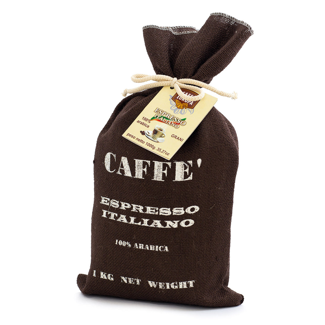 Caffè Europa - 1kg Caffè in Grani in Sacco Juta miscela 100% Arabica