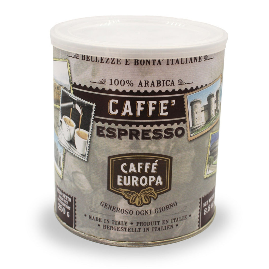 Caffè Europa - 250g Lattina Salva Aroma Caffè Macinato per Espresso 100% Arabica - Collezione Francobolli versione Bianca