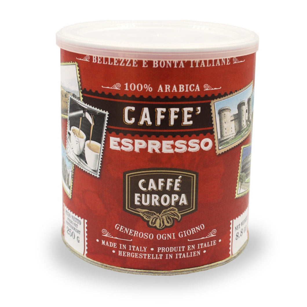 Caffè Europa - 250g Lattina Salva Aroma Caffè Macinato per Espresso 100% Arabica - Collezione Francobolli versione Rossa
