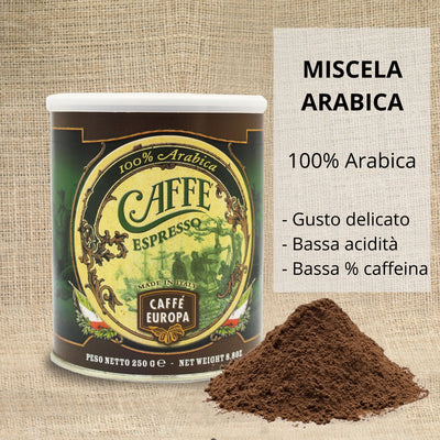 Lattina salva aroma 250g Caffè Europa macinato per macchina espresso 100 Arabica