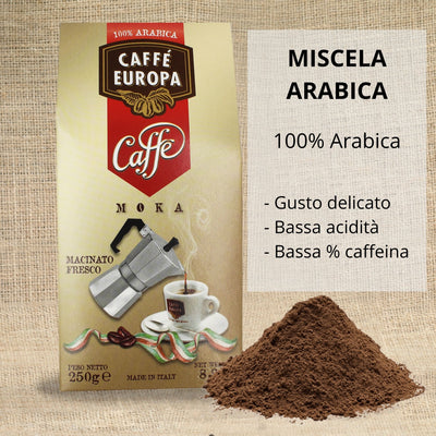 Astuccio 250g Caffè Europa macinato Moka 100 Arabica tostatura lenta