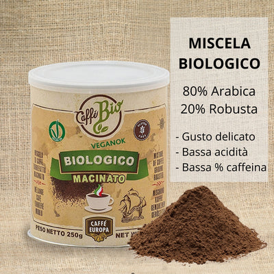 Caffè Europa Biologico 80% Arabica 20% Robusta macinato 500gr.